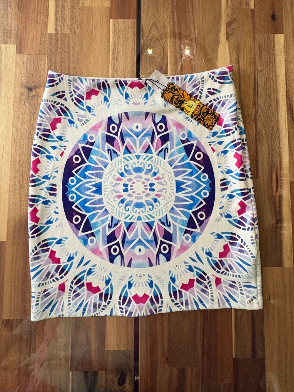 NWT E-Lady Blue Purple Mandala Medallion Print Mini Skirt Size 8